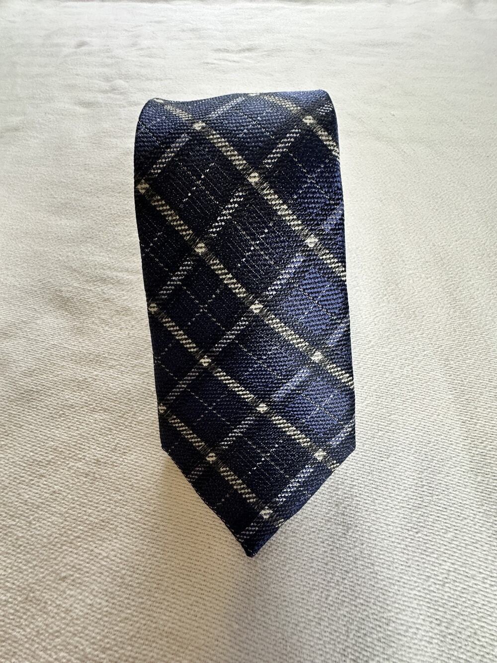 Jos. A. Bank 1905 Collection Skinny Necktie Blue Silver Plaid Narrow Tie 2.5”